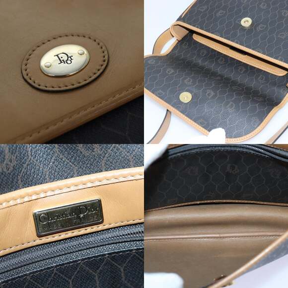 DIOR Honeycomb Canvas Shoulder Bag Pvc Leather Black Gold - Picture 11 of 12